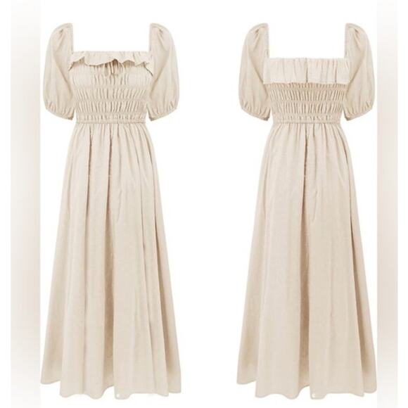 R. Vivimos Women's Summer Cream Puff Sleeves Cottagecore Midi Dress Sz L - Picture 10 of 11